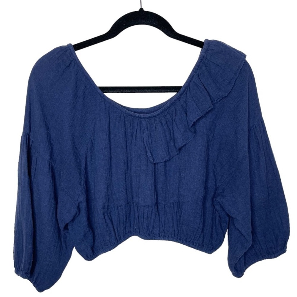 Apiece Apart Cela‎ Ruffled Crop Top Cotton Navy - Picture 4 of 11